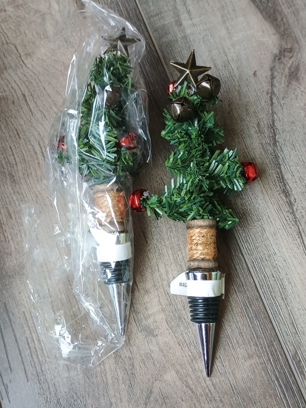 Pottery Barn Green Mini Christmas Tree Bottle Stopper with Red Accents